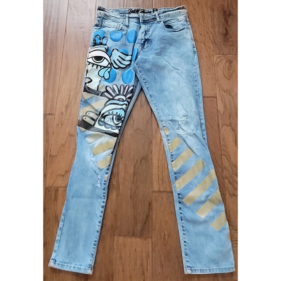 Other - 8eight DSTRKT Men's Cream‎ Blue Stretch Street Wear Denim Sz 32x32L
